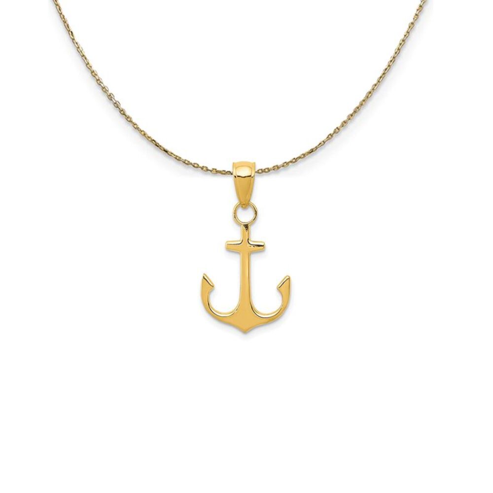 14k Yellow Gold Unadorned Anchor (14 x 24mm) Necklace - 24 Inch